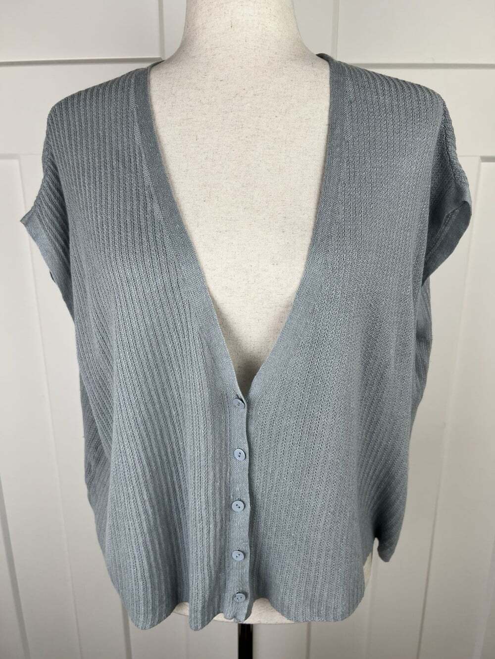 Eileen Fisher Organic Linen Cotton Knit Vest S Gray Oversized Button Front
